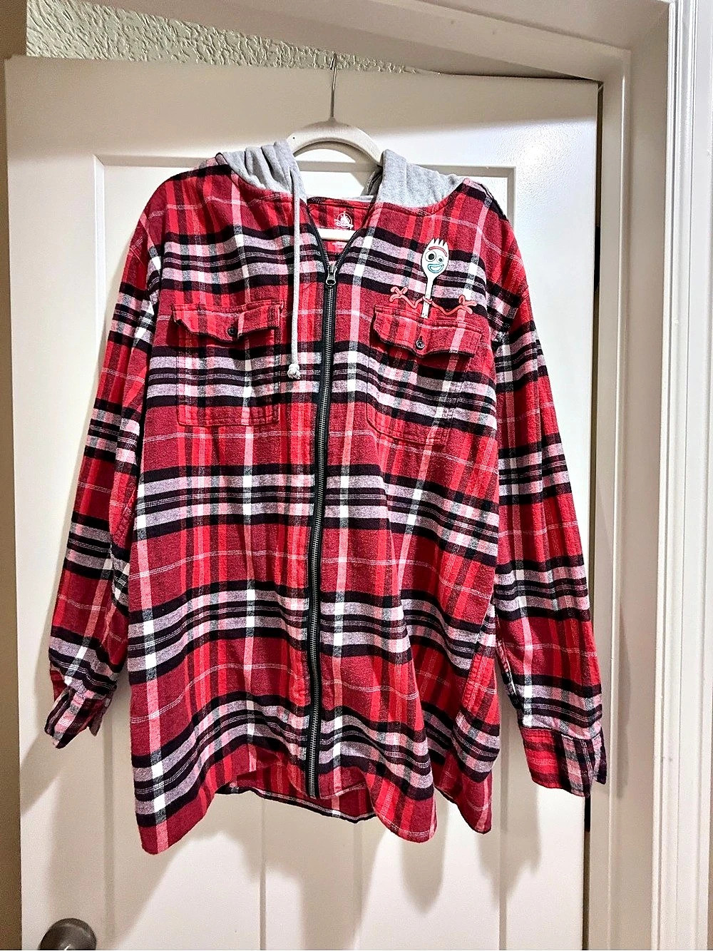 ❤️ Disney Parks Pixar Toy Story 4 Forky Plaid Hoodie Adult L